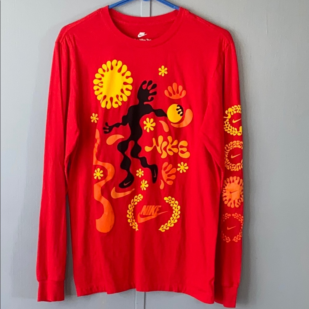 Nike Red and Yellow Graphic Long Sleeve Tee-EUC